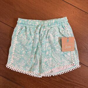 Bixby Nomad NWT Little Girl Teal Floral Pom Pom Trim Shorts Bottoms Size 3T